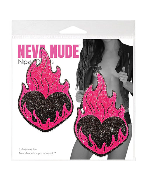 Neva Nude Neva Nude Flaming Heart Glitter Pasties - Black/Red O/S