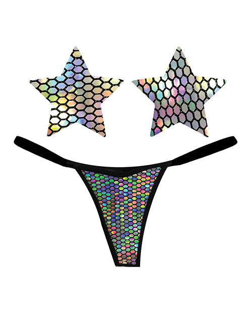 Neva Nude Naughty Knix Mirrored Mayhem Holographic G-String & Pasties