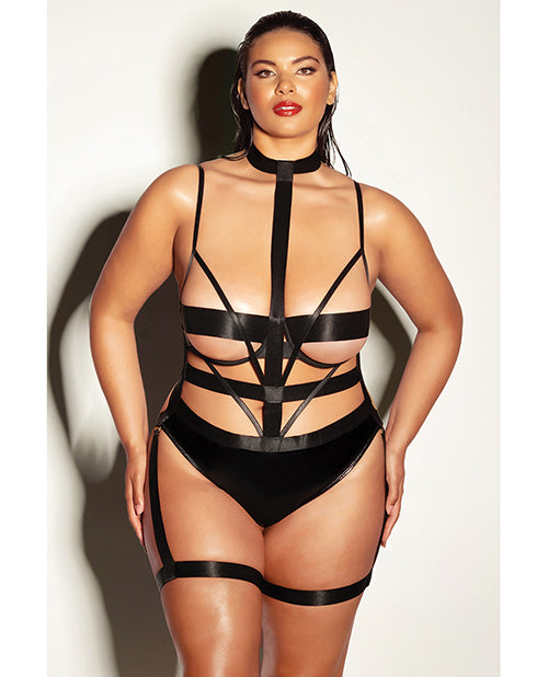 FETISH Lethal Underwire Peek A Boo Vinyl Teddy w/Choker Black 2X