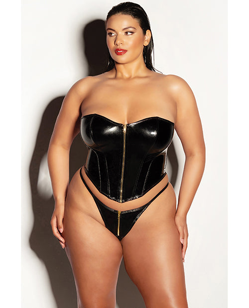 Fetish Rider Vinyl Bustier W/Front Zipper & Panty Black