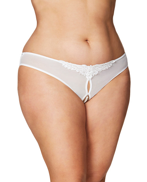 Crotchless Thong w/Pearls White 3X/4X