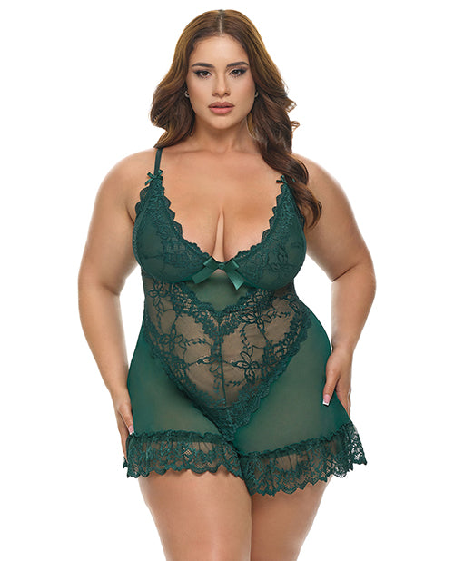 Valentine Lacey Babydoll w/G-String - Green 3X/4X