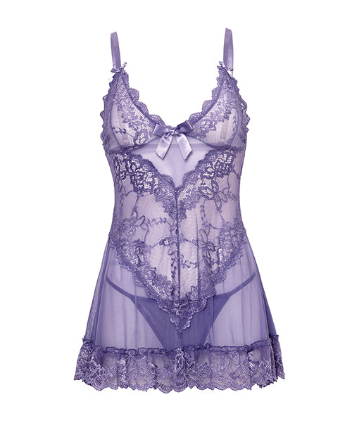 Valentine Lace Babydoll w/Bows & G-String - Purple SM
