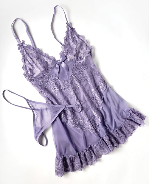 Valentine Lace Babydoll w/Bows & G-String - Purple SM