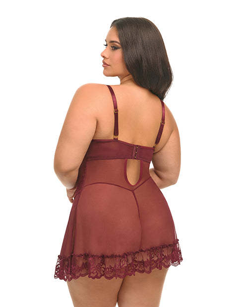 Valentine Lace Babydoll w/Bows & G-Sting - Zinfandel 1X/2X