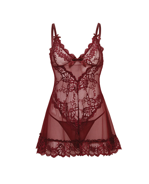 Valentine Lace Babydoll w/Bows & G-Sting - Zinfandel 1X/2X