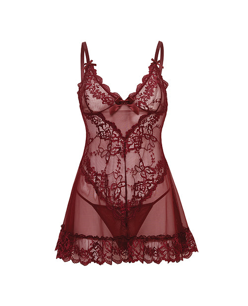 Valentine Lace Babydoll w/Bows & G-Sting - Zinfandel LG