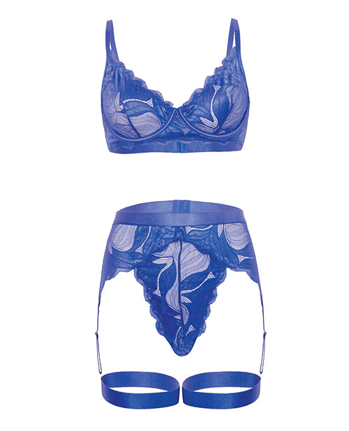 Delphi Lace 2 pc Set w/Attached Garter - Cobalt Blue SM