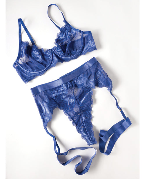 Delphi Lace 2 pc Set w/Attached Garter - Cobalt Blue SM