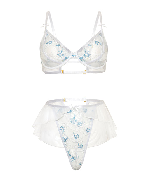 Elena Floral Embroidered 2 pc Set w/Skirted Bottom - White SM