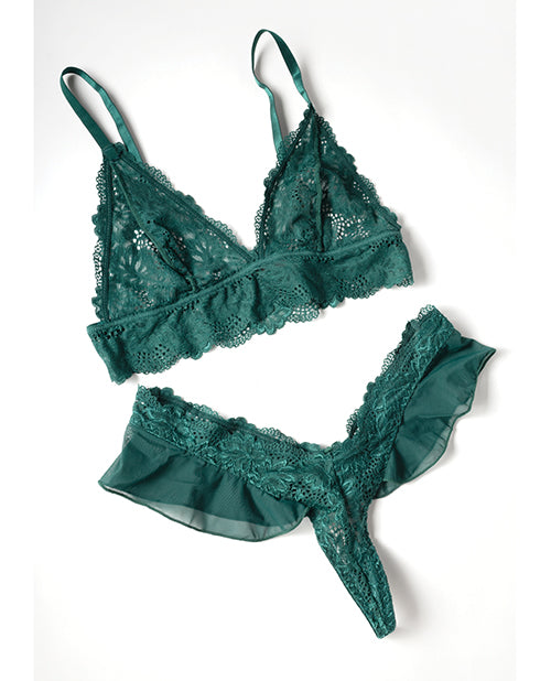 Alessia Soft Cup Lace & Mesh 2 pc Set w/Ruffle Details - Green SM