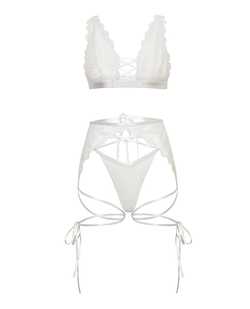 Naya Lace 3 pc Set w/Strap Details - White S/M