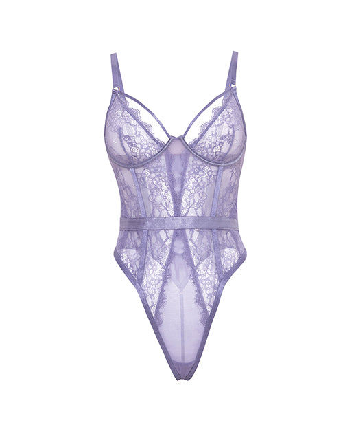 Martina Laced & Mesh Unlined Underwire Teddy w/Strap Detail - Purple Haze S/M