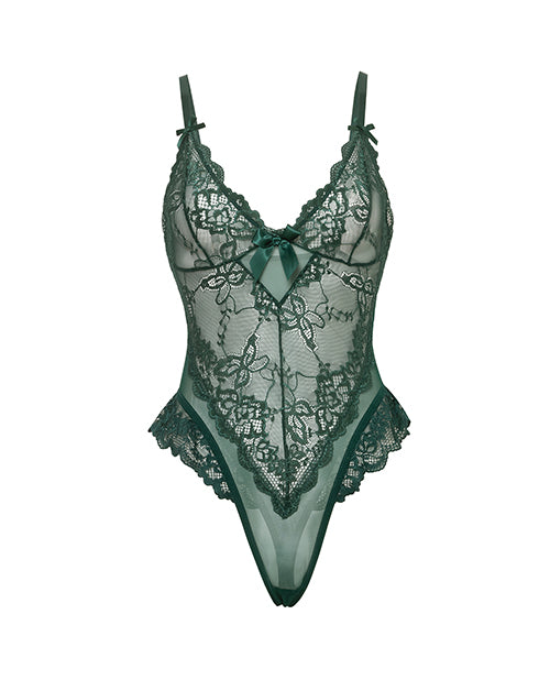 Valentine Soft Cup Lace Teddy w/Bow Details - Green SM
