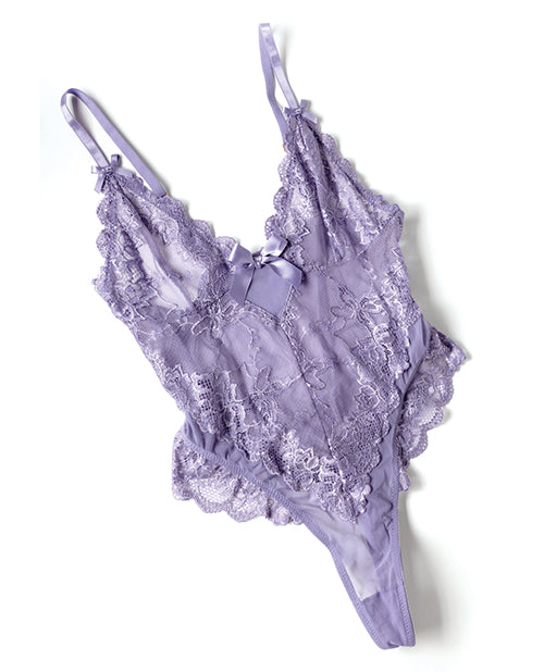 Valentine Lace Teddy w/Bow Details - Purple SM