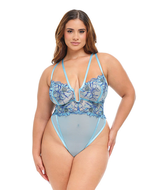 Emilia Floral Embroidered Teddy - Blue SM