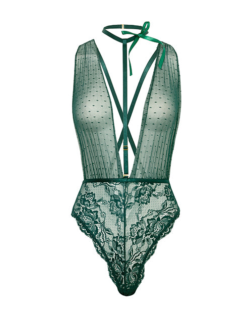 Lucy Lace & Mesh Teddy w/Removable Harness - Green S/M