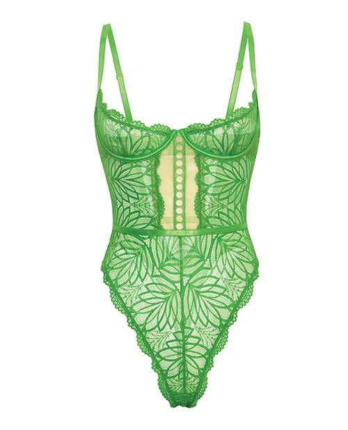 Raine Underwire Shelf Cup Lace Teddy w/Decorative Trim Insert - Green S/M