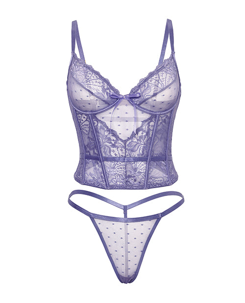 Vanessa Lace & Mesh Bustier w/G-String - Purple S/M
