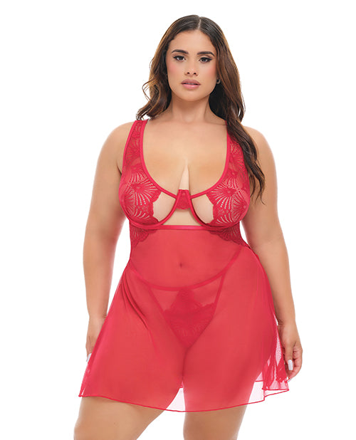 Tiana Lace Babydoll w/Side Slits & Strap Details - Red S/M