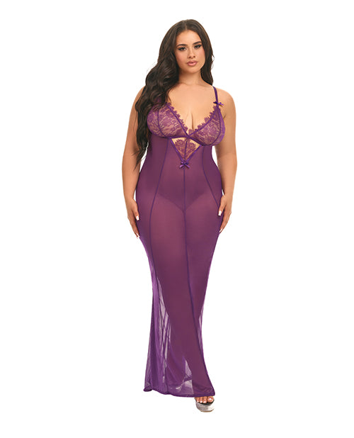 Oh La La Cheri Katana Mesh & Eyelash Lace Gown - Purple 1X/2X