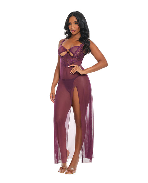 Antonella Lace Unlined Underwire Gown w/O-Ring Details - Burgundy XL