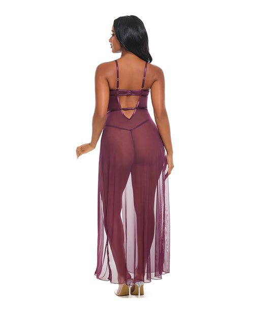Antonella Lace Unlined Underwire Gown w/O-Ring Details - Burgundy XL