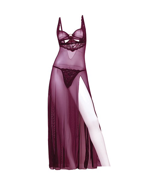 Antonella Lace Unlined Underwire Gown w/O-Ring Details - Burgundy XL