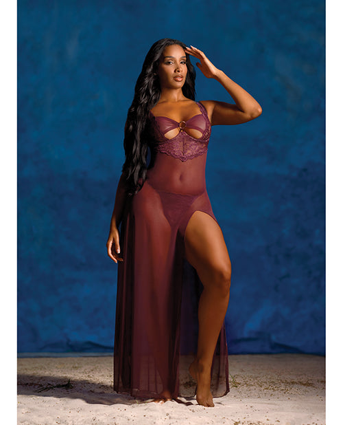Antonella Lace Unlined Underwire Gown w/O-Ring Details - Burgundy XL