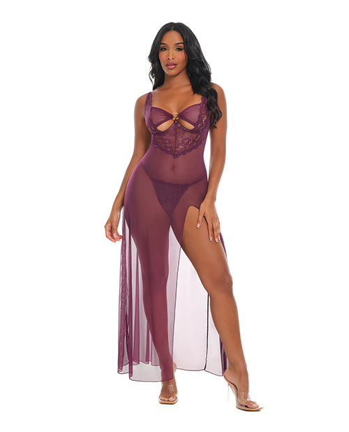 Antonella Lace Unlined Underwire Gown w/O-Ring Details - Burgundy XL