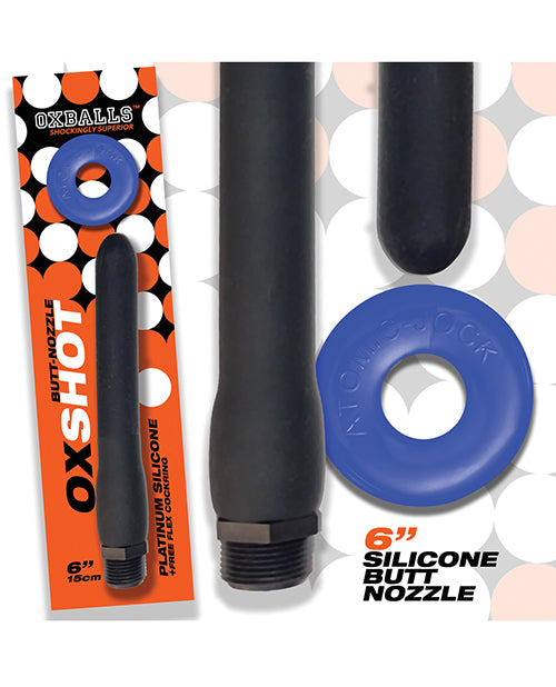 Oxballs Oxshot 6&quot; Silicone Butt Nozzle w/Flex Cockring - Black/Blue