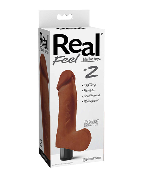 Real Feel No. 2 Long 8&quot; Vibe Waterproof - Multi-Speed Brown