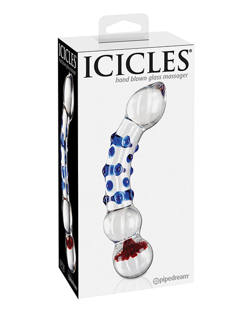 Icicles No. 18 Hand Blown Glass Massager - Clear w/Blue Knobs