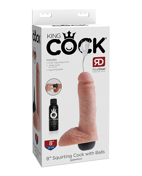 King Cock 8&quot; Squirting Cock w/Balls - Flesh