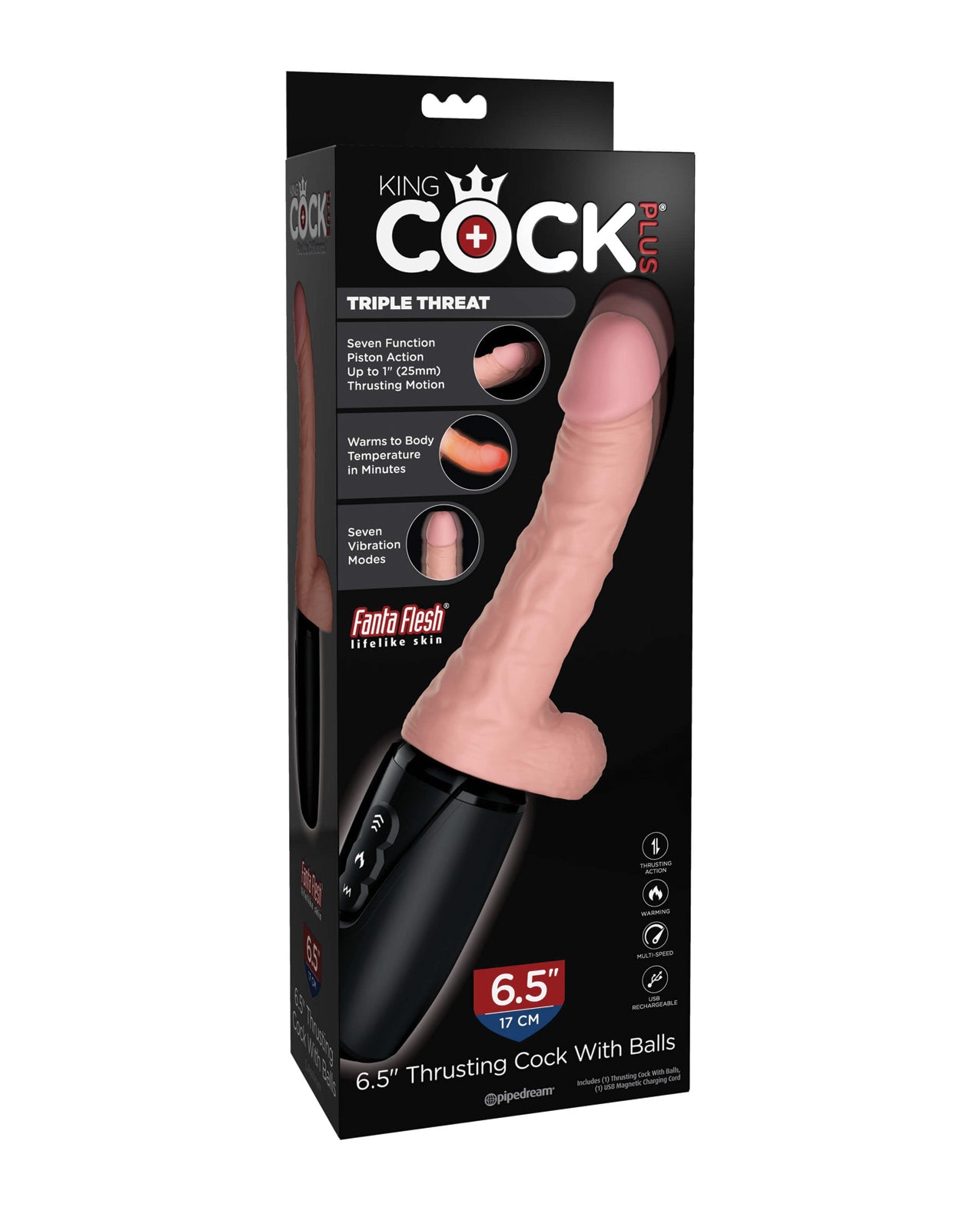 King Cock Plus Thrusting, Warming &amp; Vibrating 6.5&quot; Triple Threat Dong
