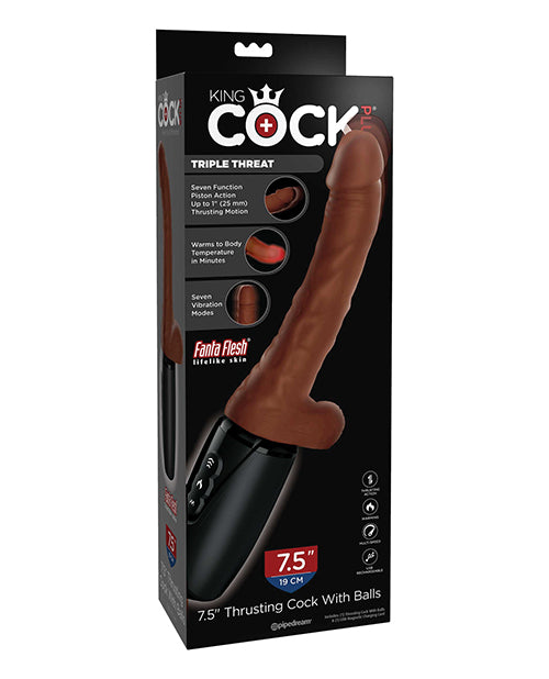 King Cock Plus Thrusting, Warming &amp; Vibrating 7.5&quot; Triple Threat Dong - Brown