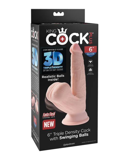King Cock Plus 6&quot; Triple Density Cock w/Swinging Balls - Ivory