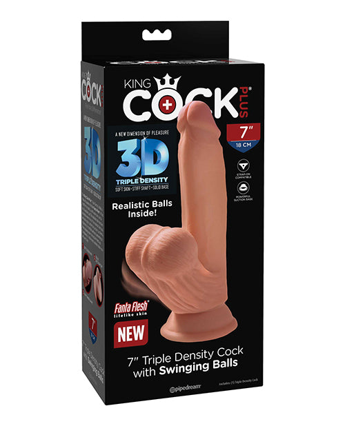 King Cock Plus 7&quot; Triple Density Cock w/Swinging Balls - Tan