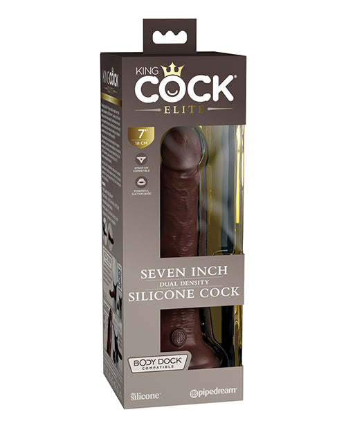 King Cock Elite 7&quot; Dual Density Silicone Cock - Brown