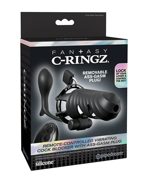 Fantasy C-Ringz Remote Controlled Vibrating Cock Blocker w/Ass-Gasam Plug - Black