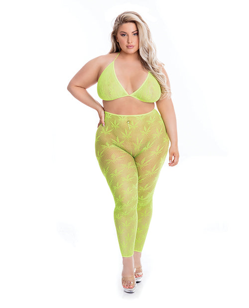 Pink Lipstick All About Leaf Bra &amp; Leggings Green QN