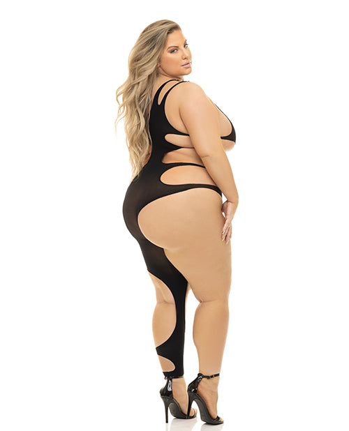 Pink Lipstick Show You How Cut Out Bodystocking Black O/S