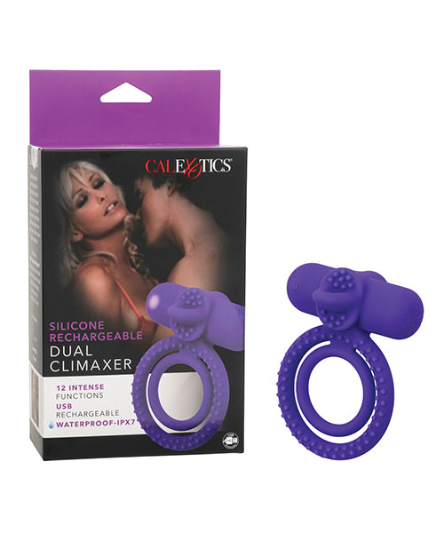 Couple&apos;s Enhancer Silicone Rechargeable Dual Climaxer Enhancer w/Flickering Tongue - Purple