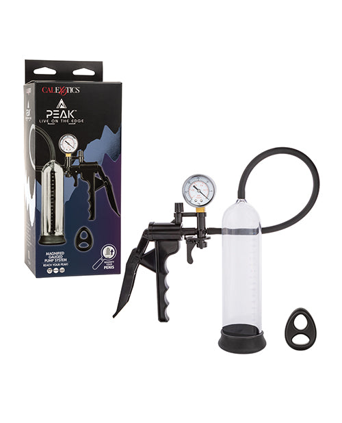 Peak Magnified Gauged Penis Pump System w/Cock &amp; Ball Ring - Black