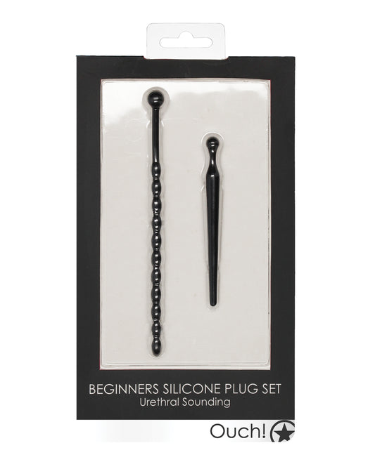 Shots Ouch Urethral Sounding Beginner&apos;s Silicone Plug Set - Black