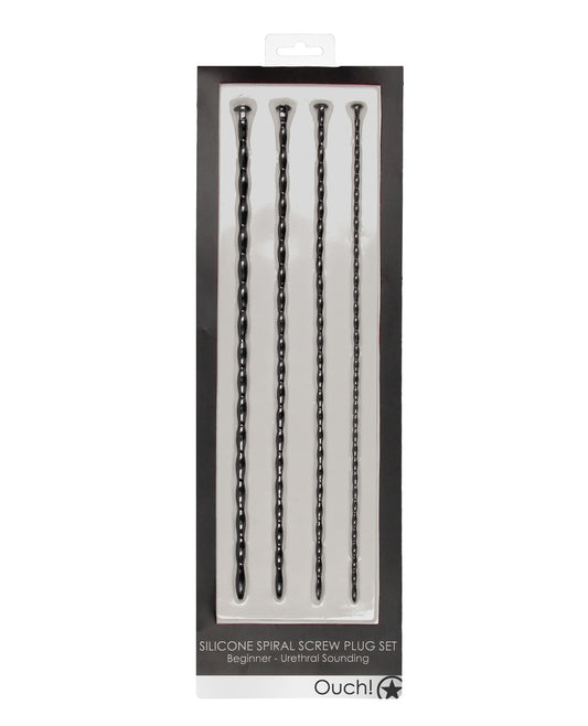 Shots Ouch Beginner&apos;s Urethral Sounding Silicone Spiral Screw Plug Set - Black