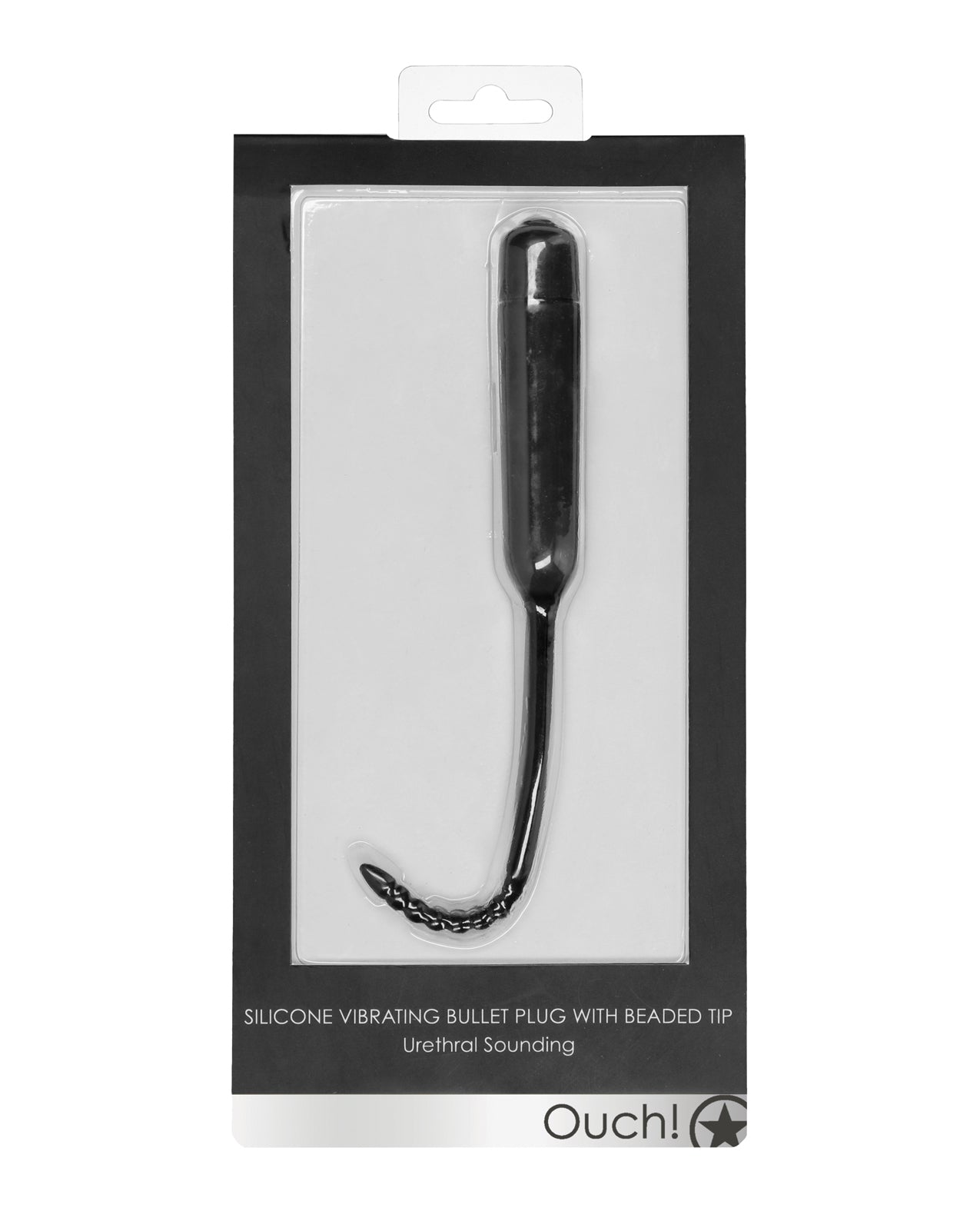 Shots Ouch Urethral Sounding Silicone Vibrating Bullet Plug w/Beaded Tip - Black