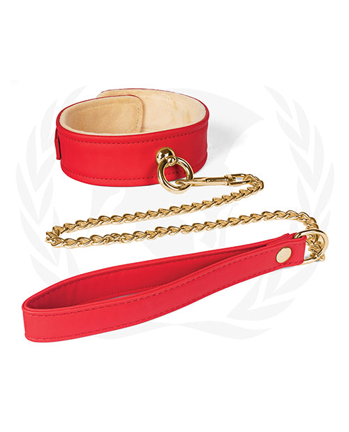 Spartacus Plush Lined PU Collar &amp; Chained Leash - Red