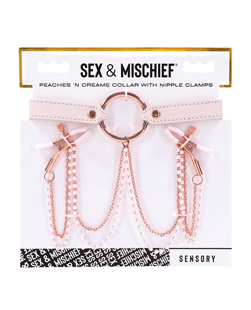Sex &amp; Mischief Peaches &apos;n CreaMe Collar w/Nipple Clamps