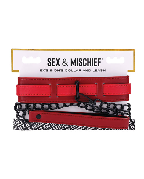 Sex &amp; Mischief Ex&apos;s &amp; Oh&apos;s Collar &amp; Leash - Red/Black
